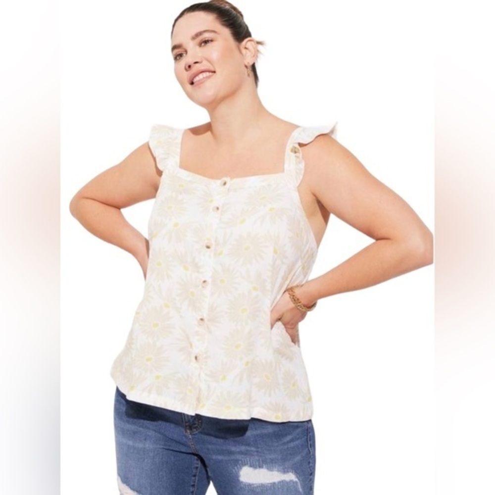 Torrid Double Gauze Ruffle‎ Button Front Tank Top blouse daisy daydream size 1X